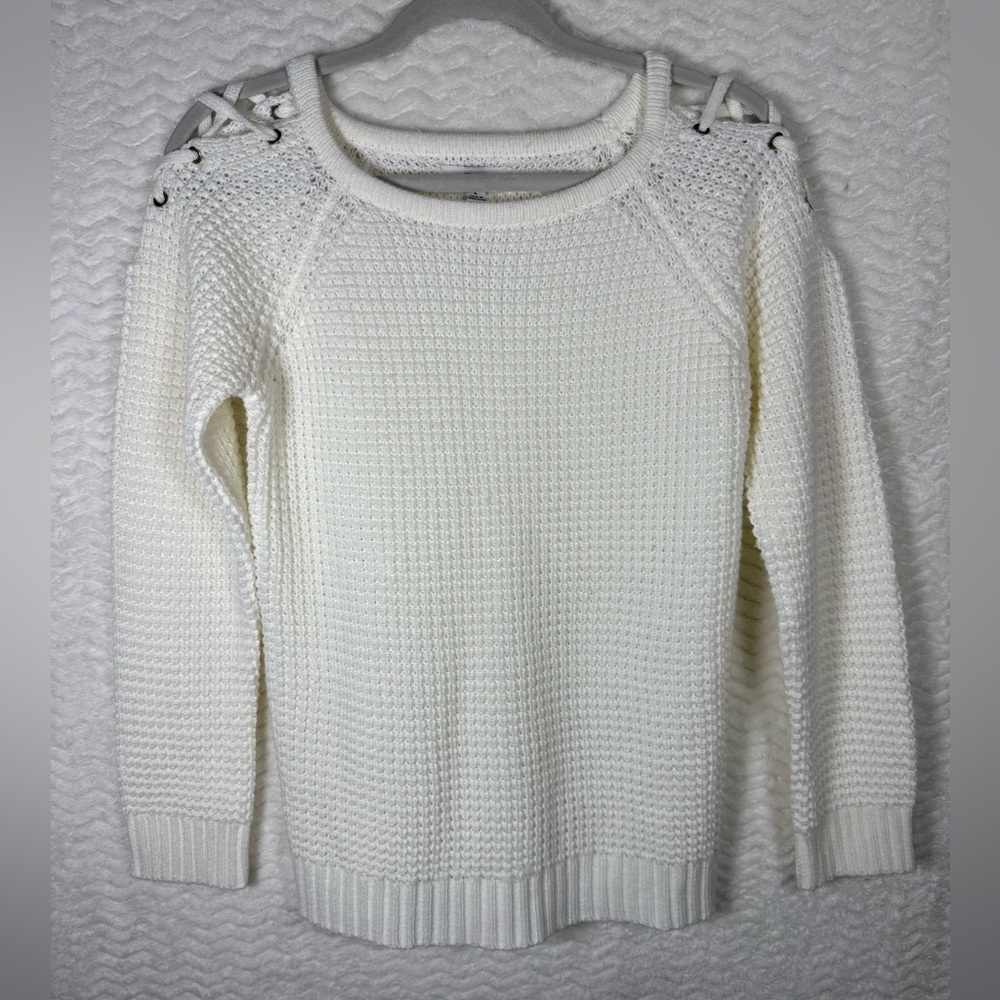 Zoey Soft Cream Lace-Up Shoulder Knit Sweater. Such a beautiful piece 🧡